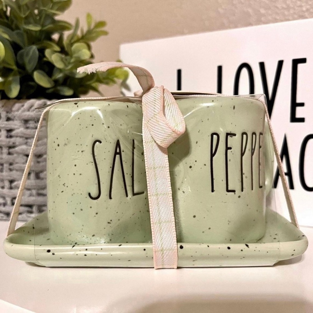 Rae Dunn Easter Green and Black Speckled Salt and Pepper Shakers